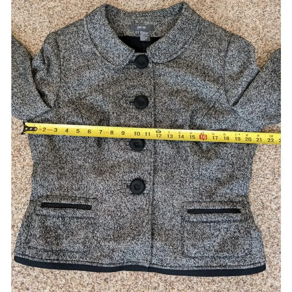 Per Se Women's Gray Black Wool Blend Tweed 2 Piece Skirt Suit Size US 16 UK 18 - Picture 13 of 16